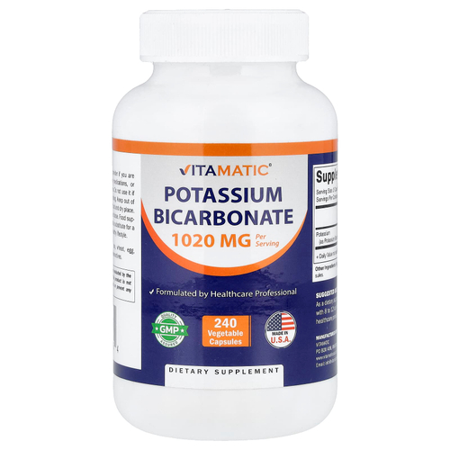 Vitamatic, бикарбонат калия, 240 вегетарианских капсул (510 мг в 1 капсуле)