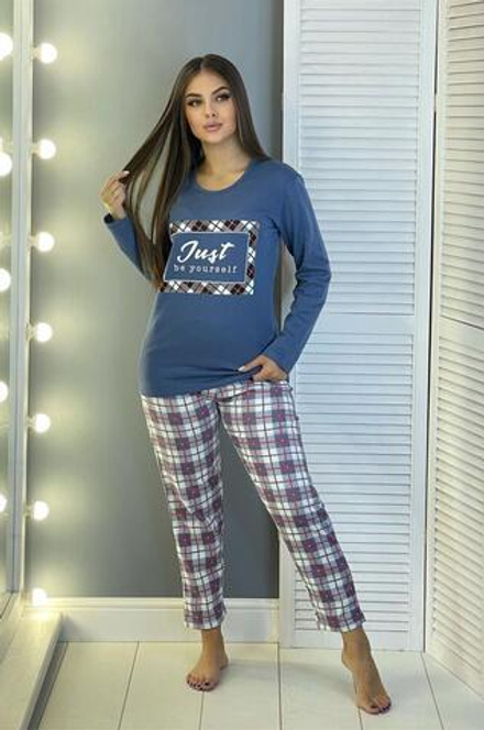 Пижама женская штаны+футб д/р (флан) ПВ0008-3 велик