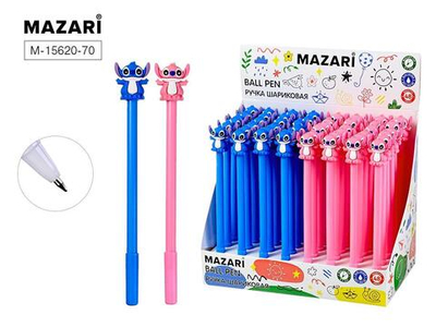 Ручка шарик. 0,7мм. "Ушастик" синяя, cмен.стержень 110мм, цветной корп. 2цв. в ассорт. (Mazari)