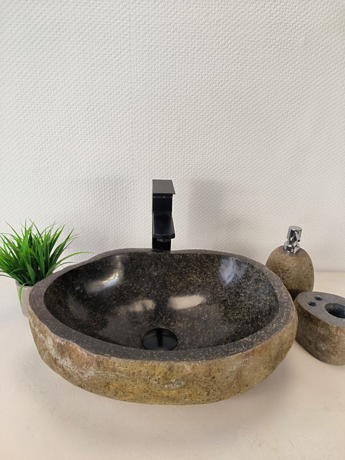 Раковина из речного камня RS-65995 46х33х15 из натурального камня