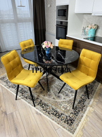 Круглый стеклянный раздвижной стол "Черный оникс" и стулья "ГУЧИ" желтый