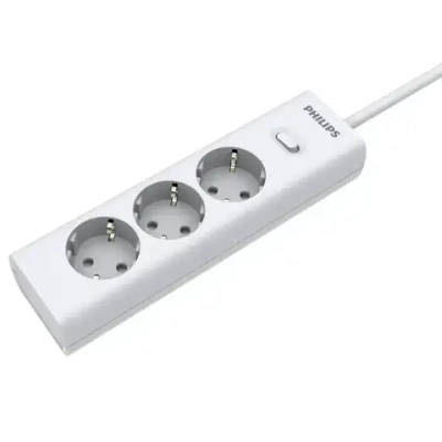 Сетевой фильтр удлинитель Philips CHP2135WB/51 с тремя стандартными розетками EU, с заземлением и защитой от перегрузок, 3 м, белый