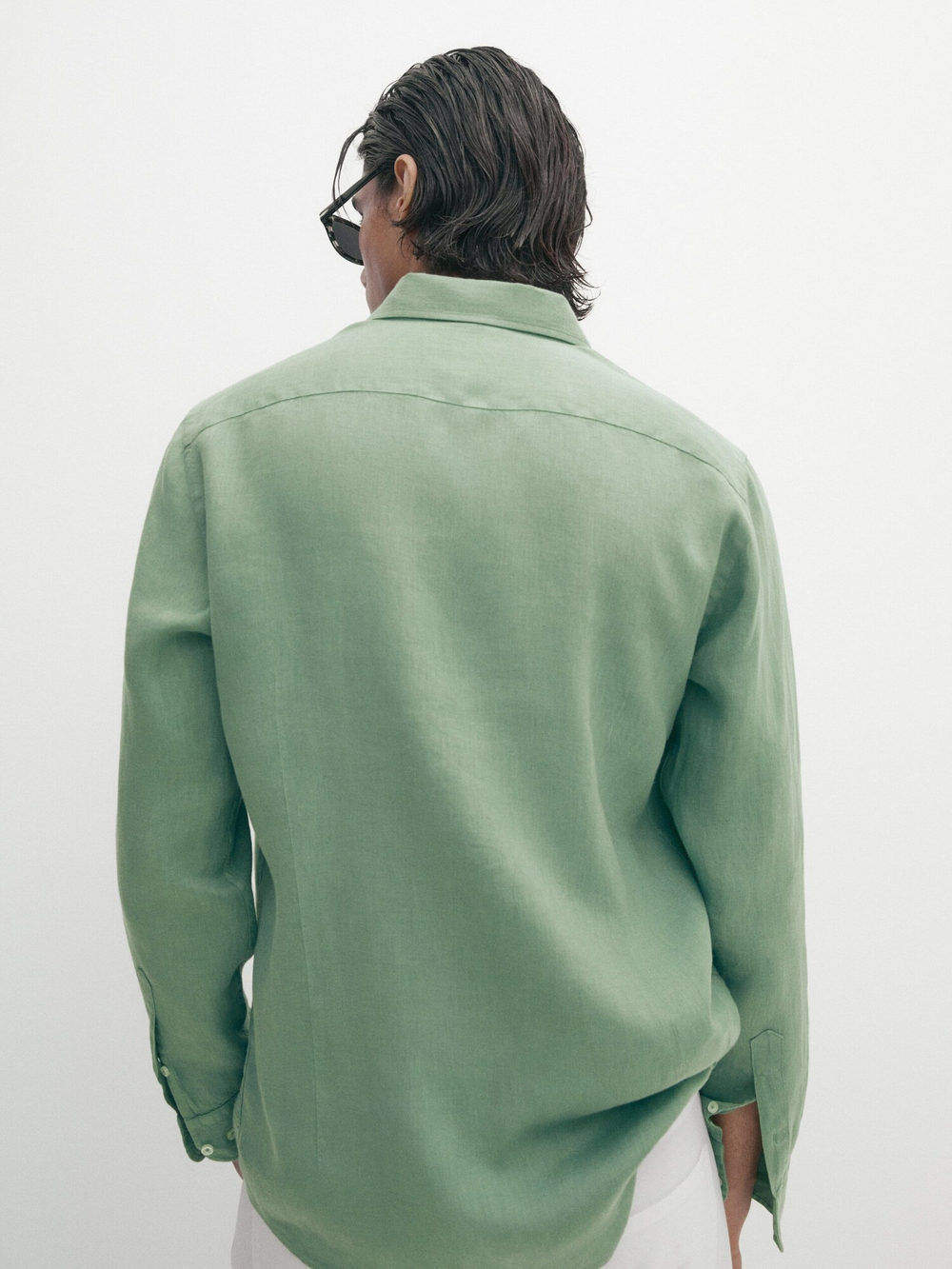 Massimo Dutti 100% льняная приталенная рубашка,  яблочно-зеленый
