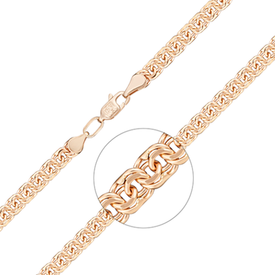 Браслет из красного золота с алмазной гранью (плетение «Бисмарк»)