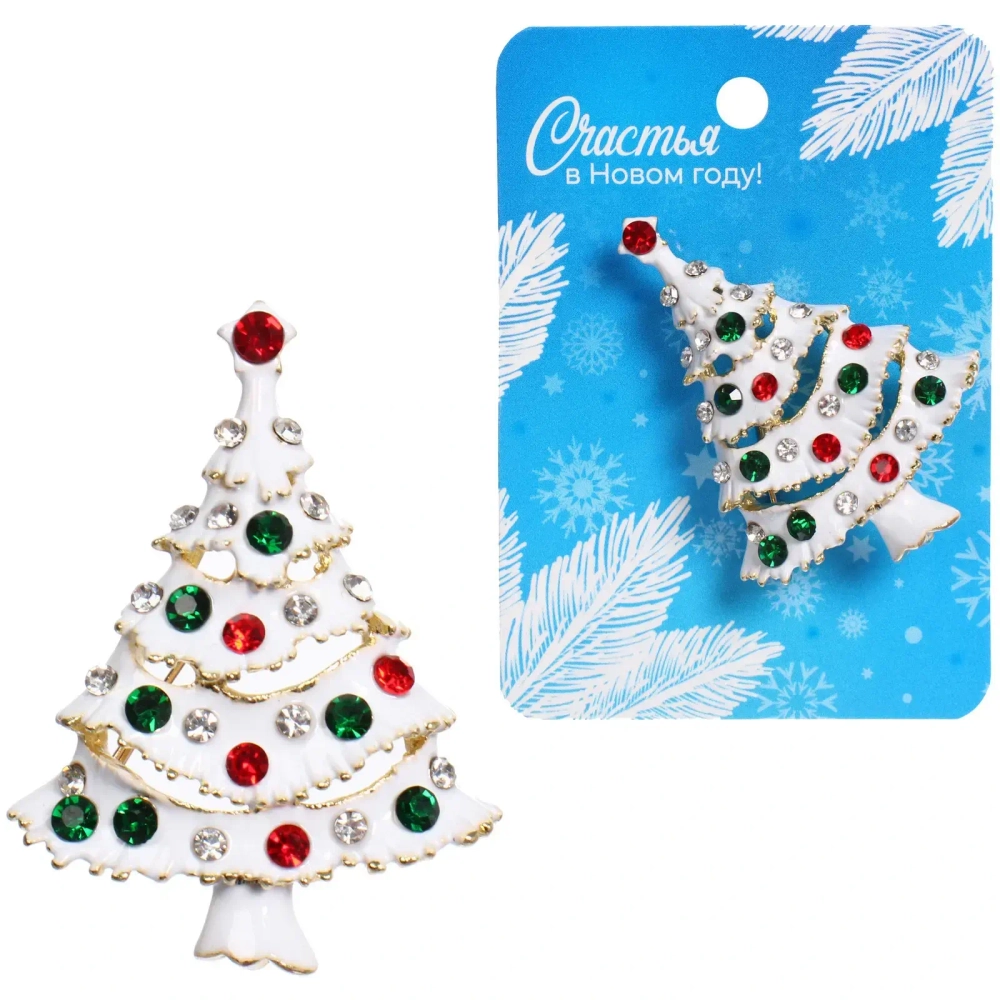 Брошь новогодняя «Best Podarok - Ёлочка белая», 3.5*4.5см