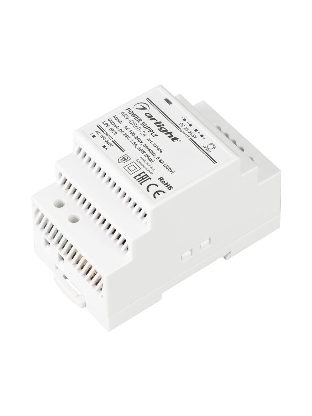 Блок питания ARV-DR60-24 24В 2.5А 60Вт IP20 DIN-рейка Arlight 031086