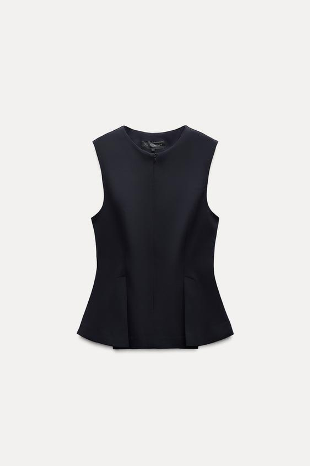 ZARA ТОП С БАСКОЙ И ЗАЩИПАМИ, МОРСКОЙ СИНИЙ