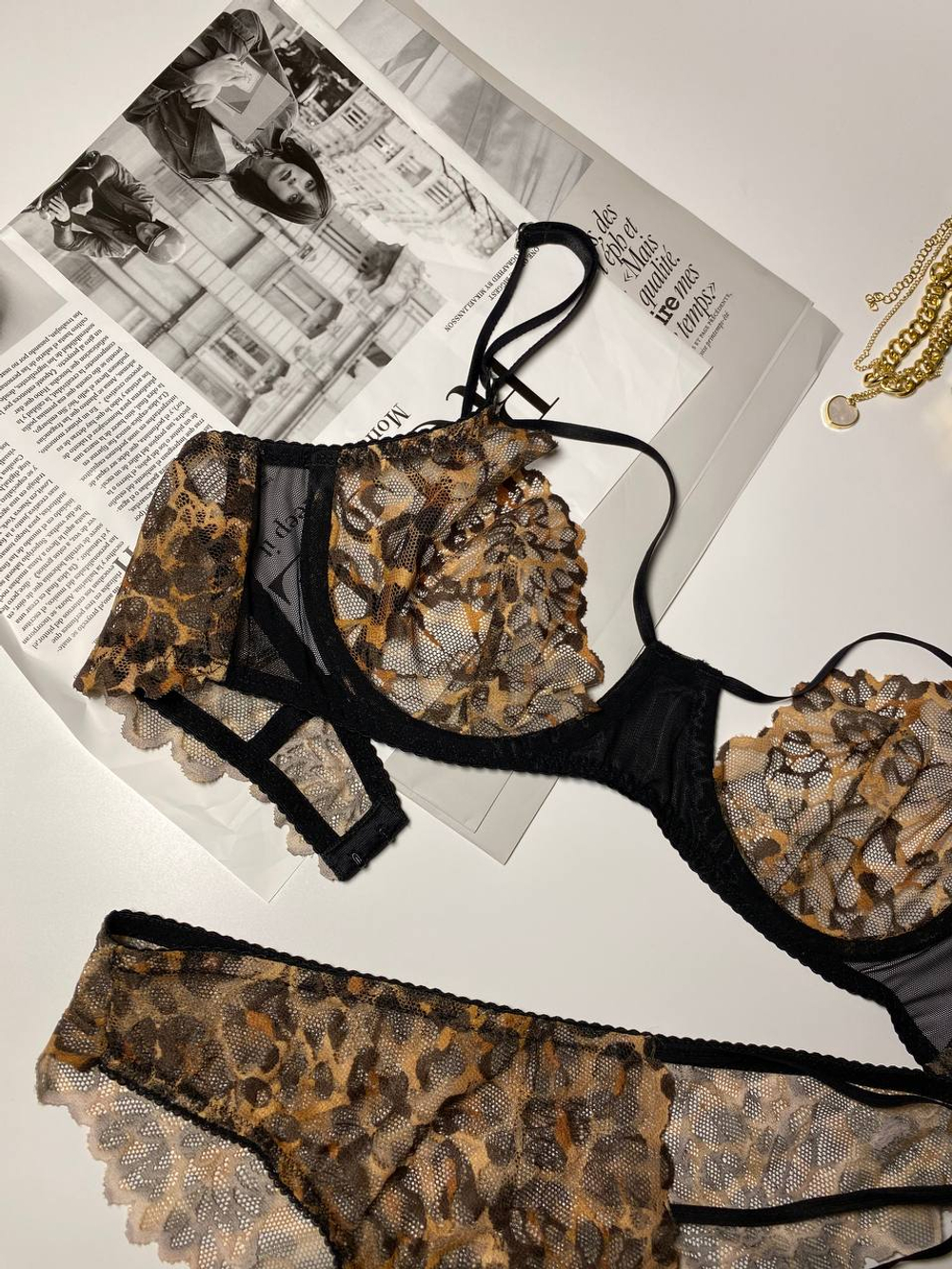 Эластичное кружево леопардовое ширина 22 см ОТРЕЗ 1.3 м