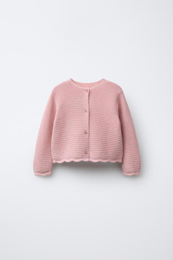 ZARA ВЯЗАНЫЙ КАРДИГАН С ВОЛНАМИ, МЯГКИЙ РОЗОВЫЙ