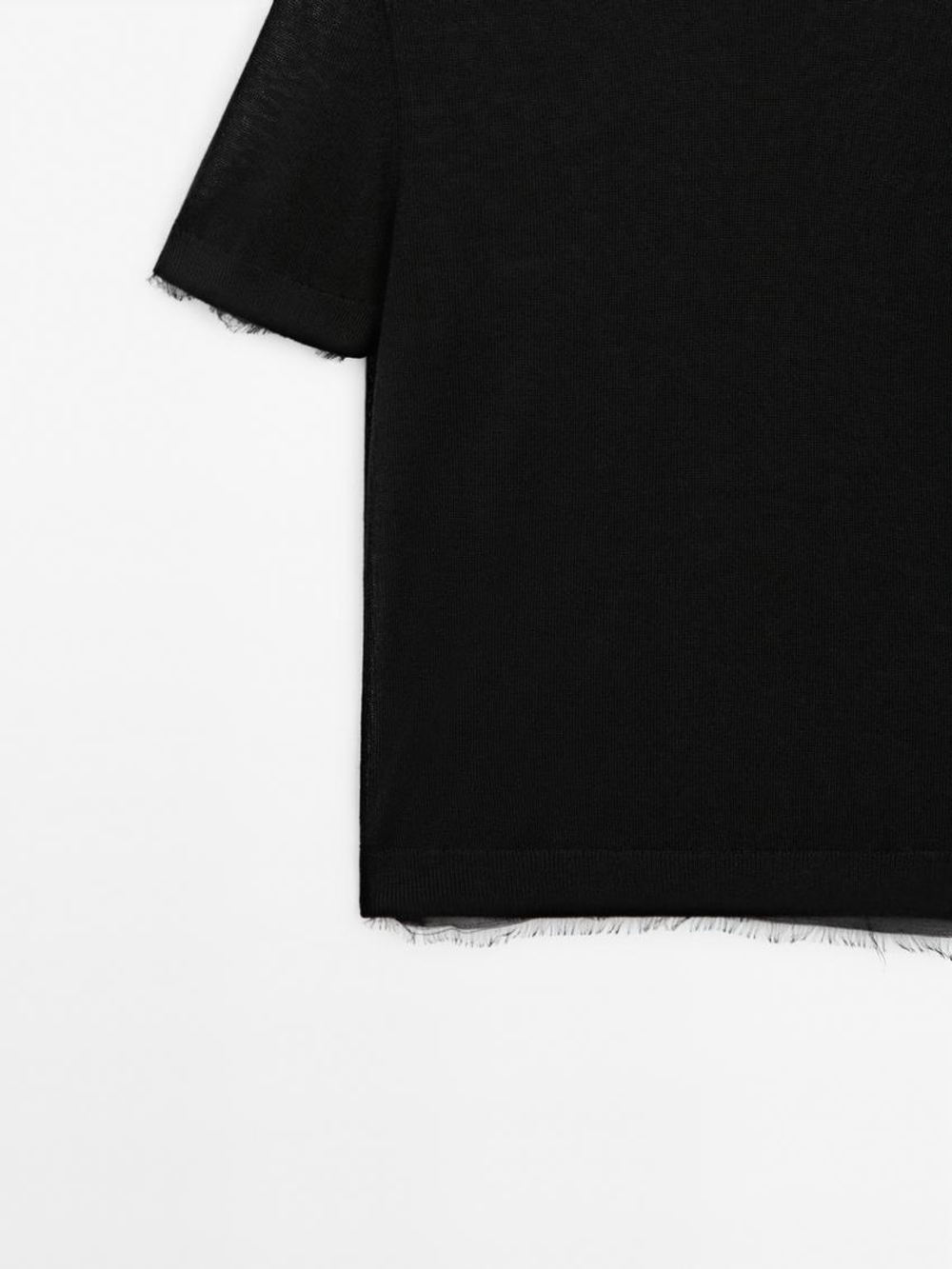 Massimo Dutti Свитер с короткими рукавами, черный