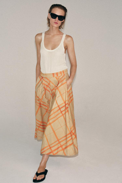 ZARA РАСКЛЕШЕННАЯ ЮБКА МИДИ В КЛЕТКУ — ZW COLLECTION, БЕЖЕВЫЙ