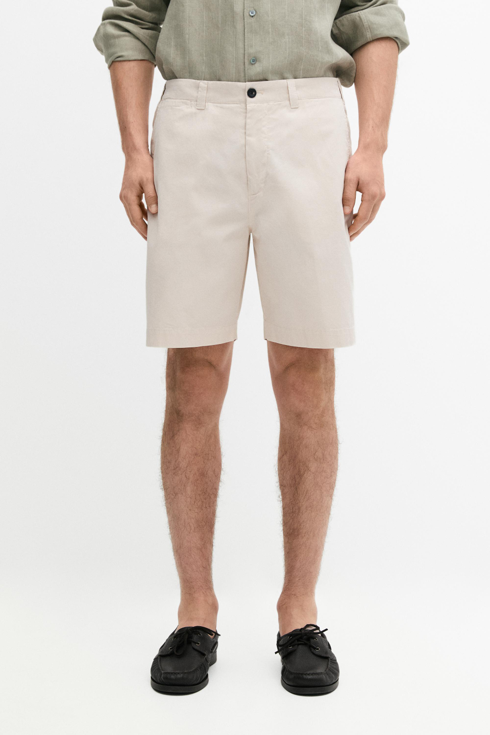 Massimo Dutti Хлопковые шорты-бермуды с декоративной отделкой на поясе, песочный