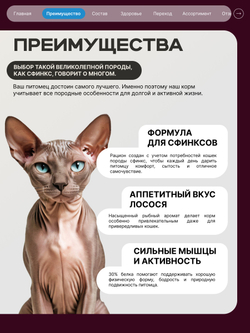 Корм сухой для взрослых кошек породы Сфинкс, с лососем, 400 гр, QUATTRO