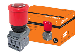 Кнопка грибовидная, возврат поворотом MPET4-10R, в сборе, d40мм, 1з+1р красная TDM SQ0747-0030