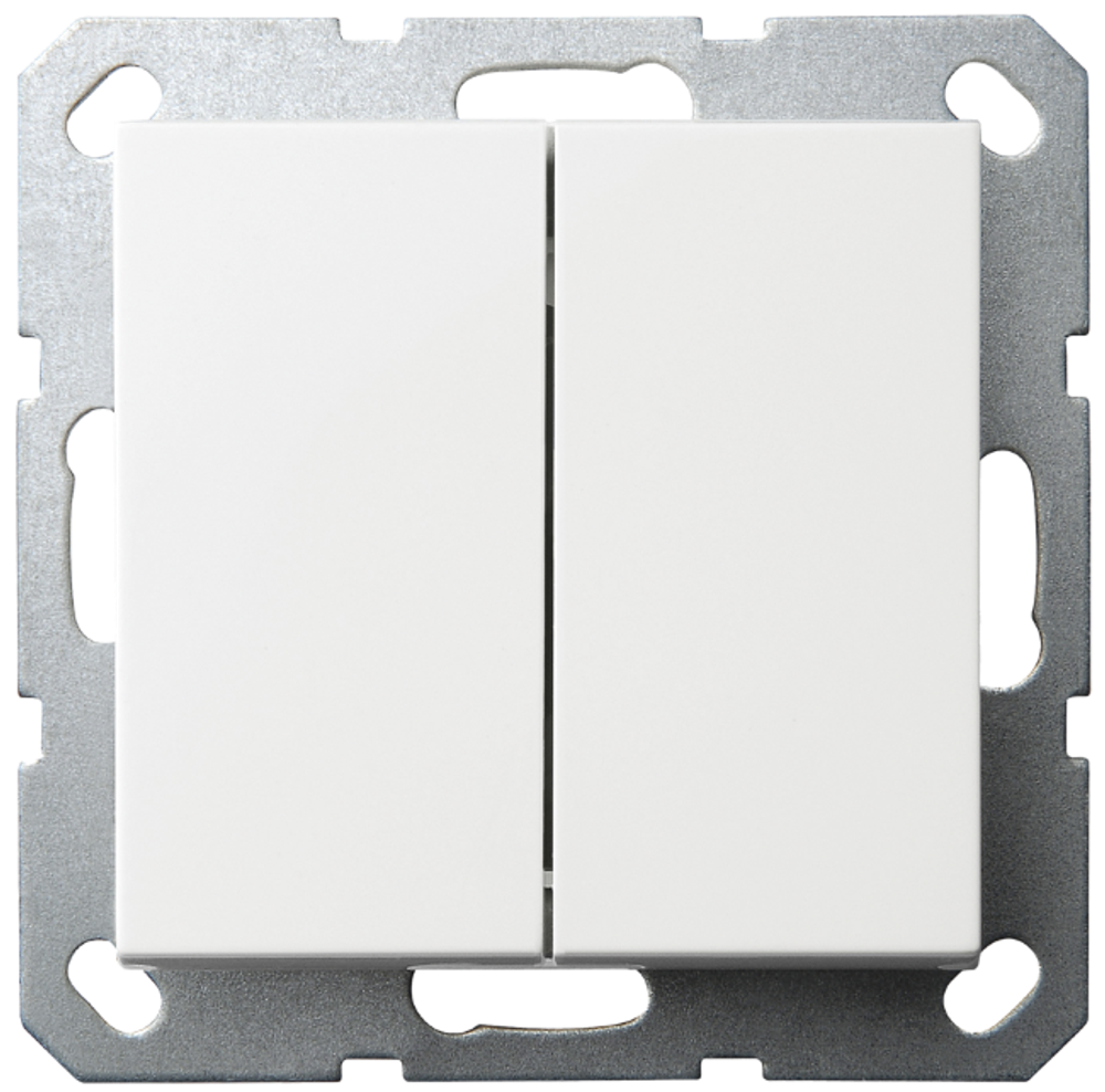 Выключатель двухклавишный проходной 10A 250V~ с накладкой, цвет белый глянцевый