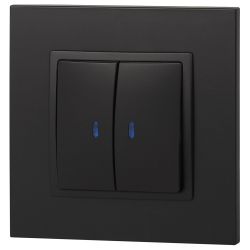14-1105-05 ЭРА Выключатель двойной с подсветкой, 10АХ-250В, IP20, Эра Elegance, антрацит | Эра Elegance