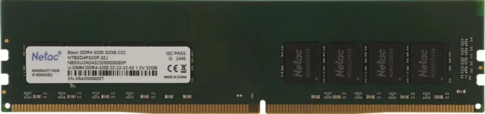 Модуль памяти Netac Basic NTBSD4P32SP-32J, DDR4 DIMM, 32Gb, 3200MHz, C22