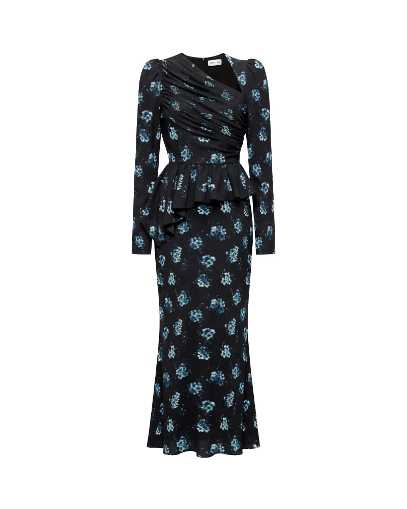 Фионелла (Fionella), платье миди из черного атласа с цветочным принтом