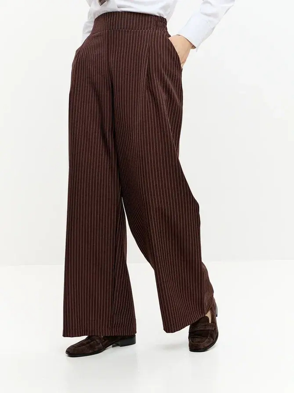 Брюки палаццо на резинке осенние коричневый