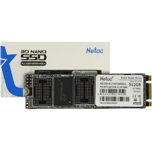 Жесткий диск SSD M.2 512Gb Netac N535N, 540/490MBs, TLC 3D NAND, 2280, SATA-III (NT01N535N-512G-N8X)