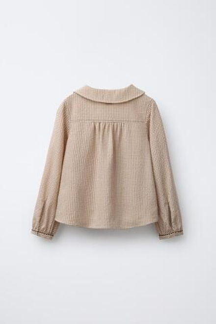 ZARA Х BENSIMON ® РУБАШКА С ДЛИННЫМИ РУКАМИ В КЛЕТКУ, КАРАМЕЛЬНЫЙ