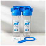 Фильтр для воды АКВАБРАЙТ магистральный, 1/2 ", 2-х ступенчатый, прозрачные корпуса, Slim Line 10, в комплекте кронштейн и ключ (АБФ-2 1/2)