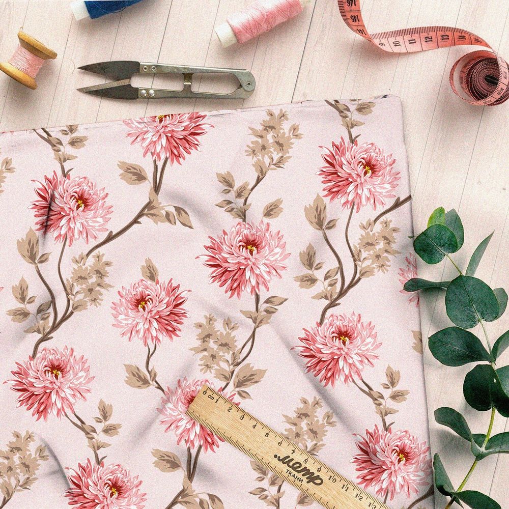 Ткань таффета нежные хризантемы