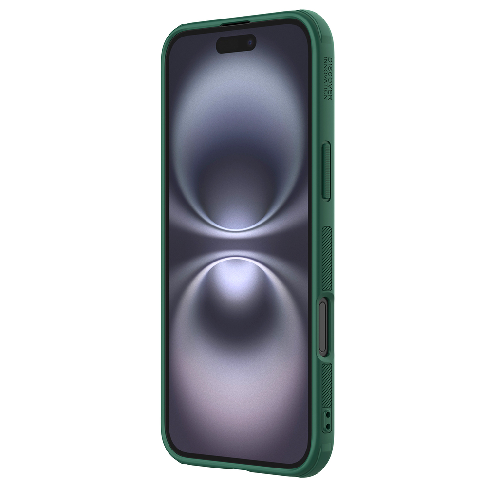 Усиленный чехол зеленого цвета (Dark Green) от Nillkin для iPhone 16, серия Super Frosted Shield Pro