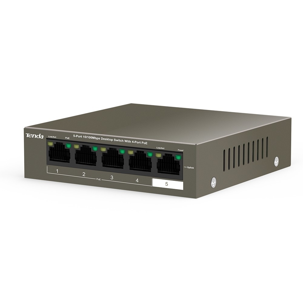Коммутатор TENDA TEF1105P-4-63W Коммутатор настольный 5-Ports 10/100 Base-TX 4-Ports PoE(PoE бюджет 58W)