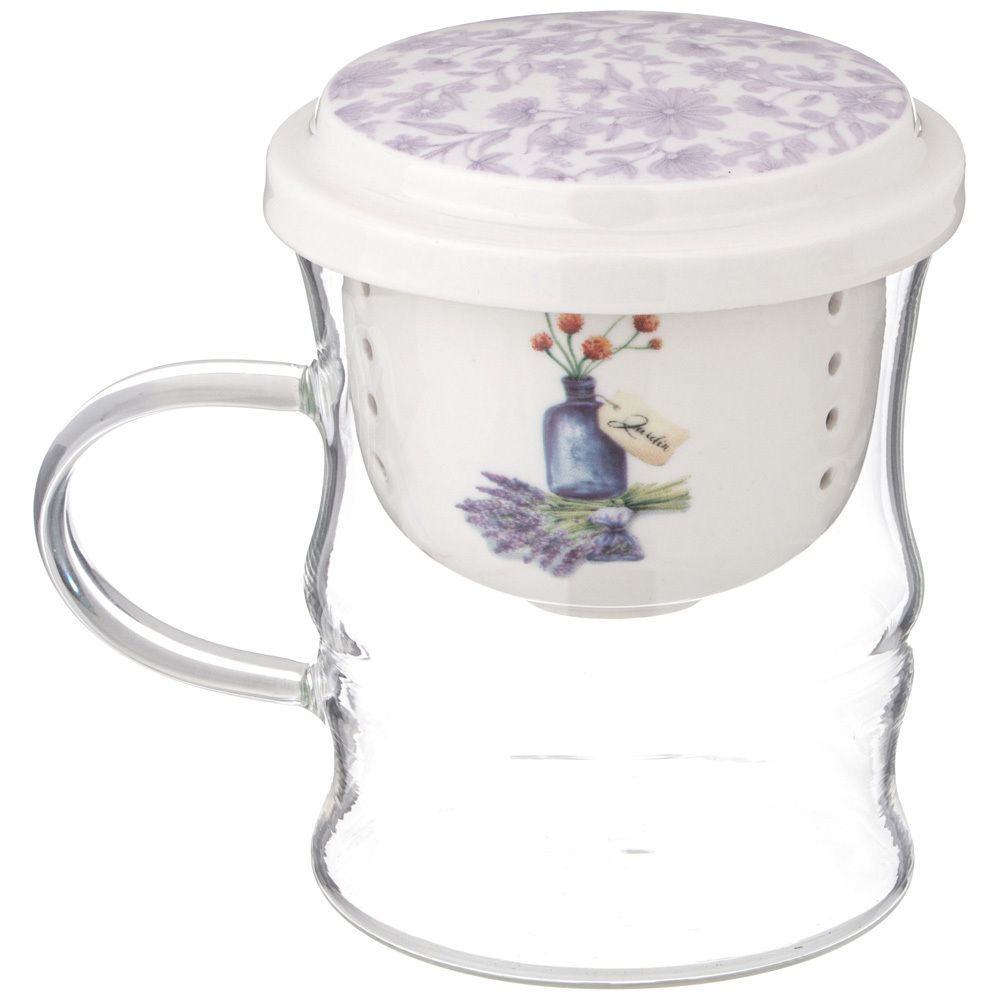 КРУЖКА СТЕКЛЯННАЯ С ФАРФОРОВЫМ СИТОМ 420 МЛ