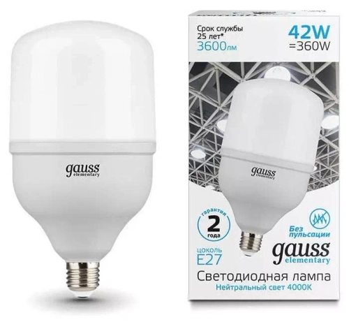 Лампа Gauss LED Elementary T120 42W E27 3600lm 4000K 63224