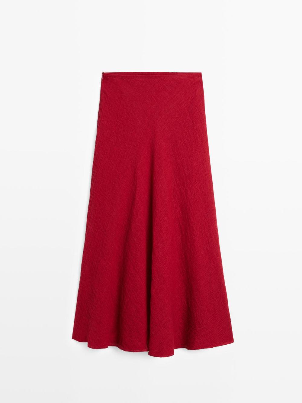 Massimo Dutti Миди-юбка из 100% льна с оборками, красный