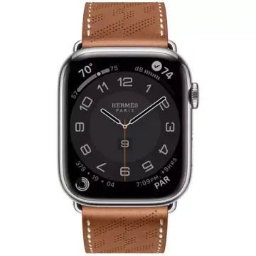 Apple Watch Hermès 45mm Silver Stainless Steel Case with H Diagonal Single Tour Gold