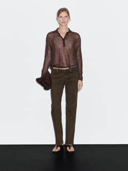 Massimo Dutti Брюки прямого кроя со средней посадкой и эффектом денима, шоколадный