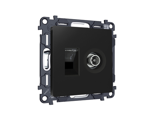 MA812510 Комплект механизма розетки компьютерной + TV оконечной RJ-45 с автоматической защитной шторкой ALFA Черный матовый (AP8125, VM195)