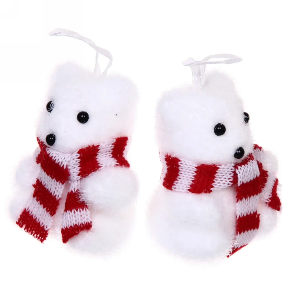 Ёлочные игрушки «Мишка в шарфике» 7 см (набор 2 шт), белый блеск