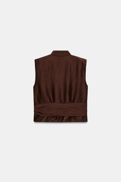 ZARA ТОП С ПОГОНАМИ И ПОЯСОМ, ТЕМНО-КОРИЧНЕВЫЙ