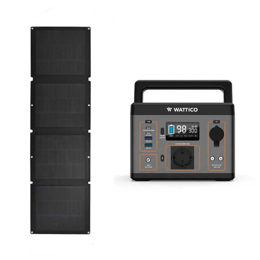 Портативная электростанция Wattico 300 PRO, с солнечной панелью 100 Вт