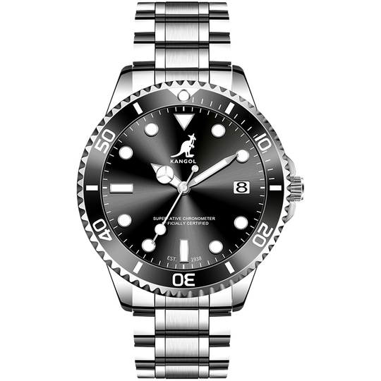 KANGOL Quartz Movement Stainless Steel Watchband Watch Men"s Watches Black Dial