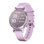 Спортивные часы Garmin Lily 2, сиреневый силиконовый ремешок Безель из алюминия цвета «сиреневый металлик», стекло Gorilla Glass. Ремешок с классической застёжкой — на запястье обхватом 110–175 мм