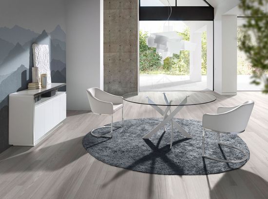 Круглый обеденный стол из закаленного стекла и белой стали 1138-Ø120