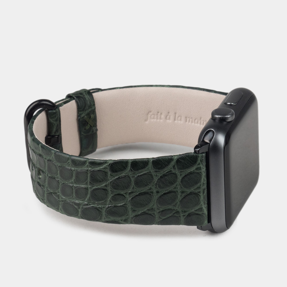 Ремешок для Apple Watch 44/45/46 mm из кожи аллигатора, зеленого цвета
