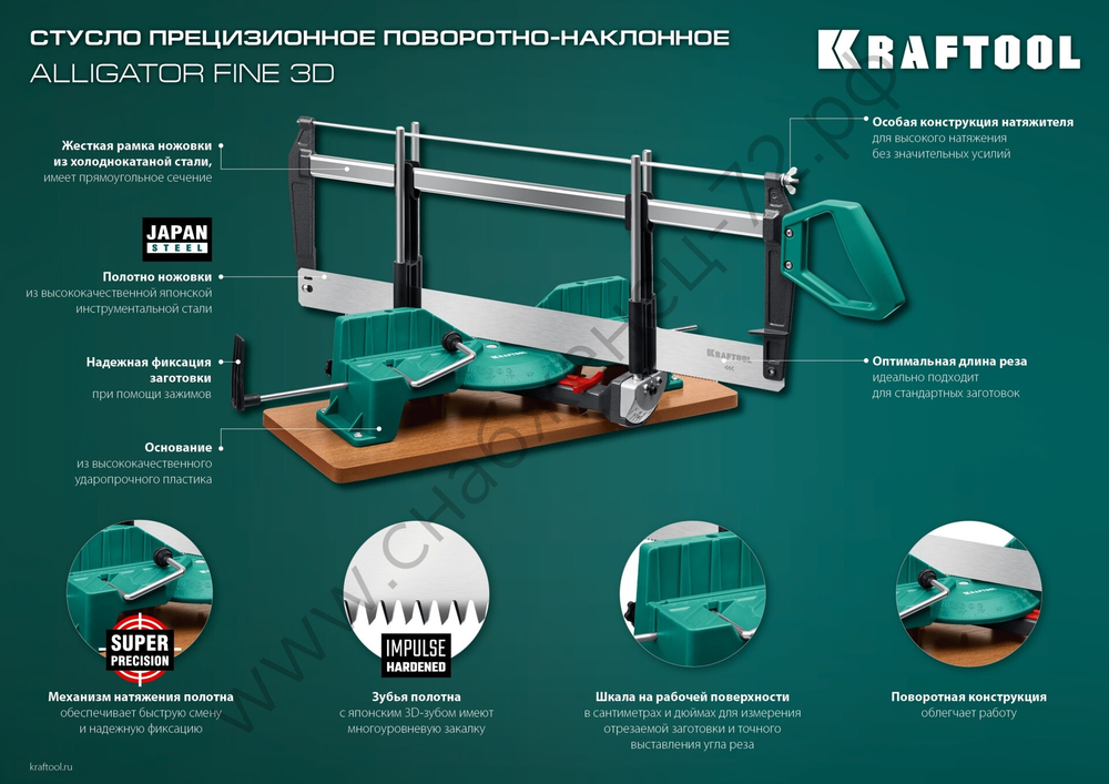 KRAFTOOL Alligator 3D 600 мм, Стусло прецизионное поворотно-наклонное (15451-600)