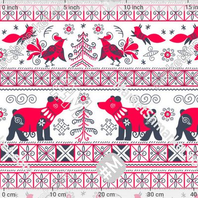 Лес. Птицы, белки, медведи, елки по мотивам мезенской росписи by Синяя птица 150 DPI