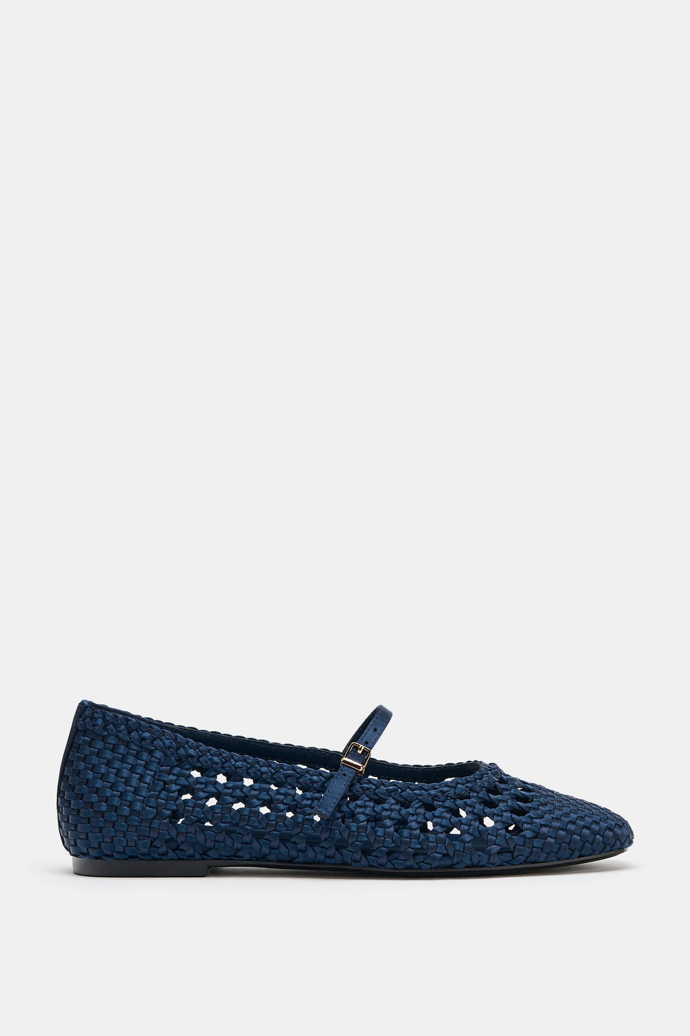 ZARA ПЛЕТЕНЫЕ БАЛЕТКИ С ПРЯЖКОЙ, СИНИЙ