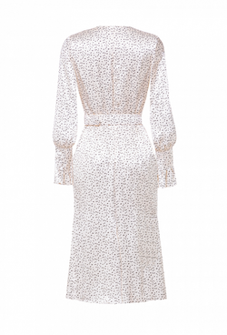 Платье шёлковое, юбка-годе белое с черным рисунком 04-04-22 SS