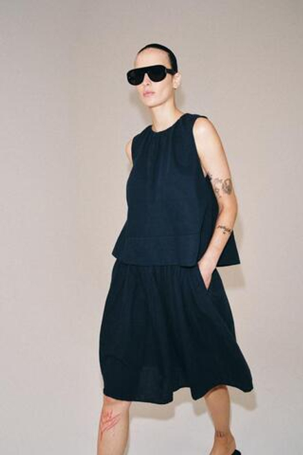 ZARA ЮБКА МИДИ ИЗ ЛЬНА — ZW COLLECTION, МОРСКОЙ СИНИЙ