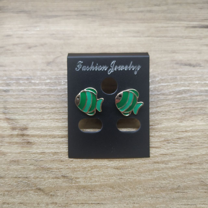Серьги Small Рыбка эмаль цветная цвет зеленый темно-зеленый металл золотистый 1 шт
