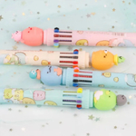 Ручка шариковая автоматическая 10 в 1 с фигуркой милых животных, MC-Basir, Авторучка канцелярская детская 10 цветов с резиновой игрушкой