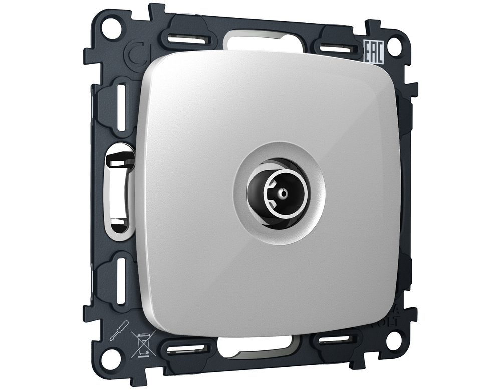 MO413030 Комплект механизма TV розетки проходной OMEGA Серебро глянец 5-1000 MHz 4dB QUANT (OP4130, VM211)